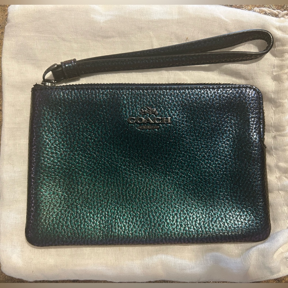 Coach Oil Slick Leather Wristlet w/ dusty